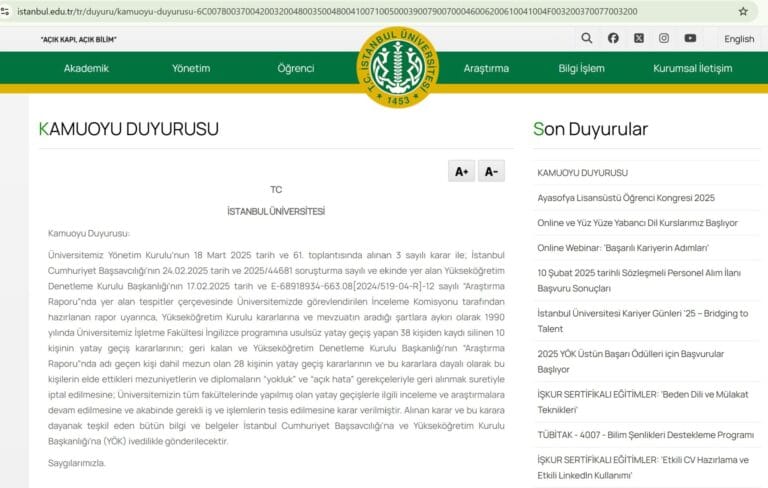 İstanbul Üniversitesi’ne mezunlarından 100 binlerce tepki mesajı yağdı